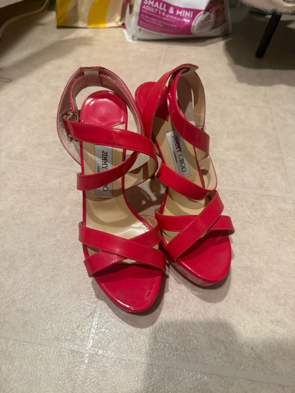 Jimmy Choo Hot Pink Strappy Patent Leather Sandals